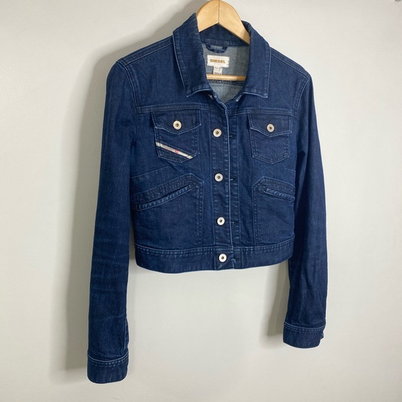 DIESEL INDUSTRY DENIM DESIGN DENIM CROPPED JEAN JACKET SIZE MEDIUM 99% COTTON - Picture 4 of 13